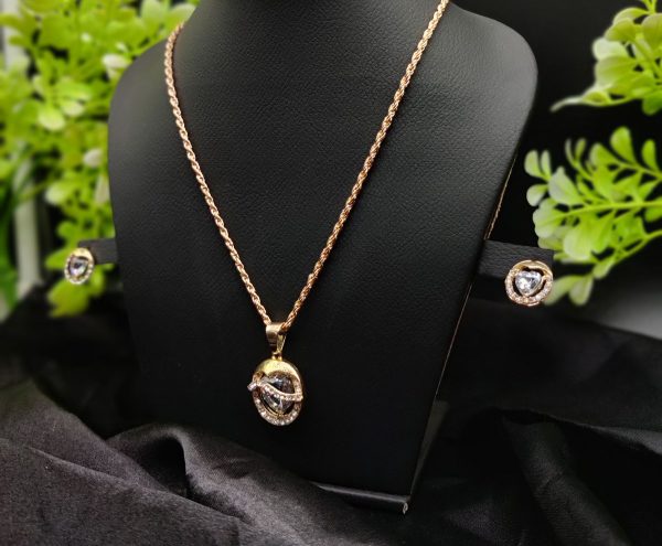Imported Timeless Elegance Gold Pendant Necklace Set With Radiant Crystals